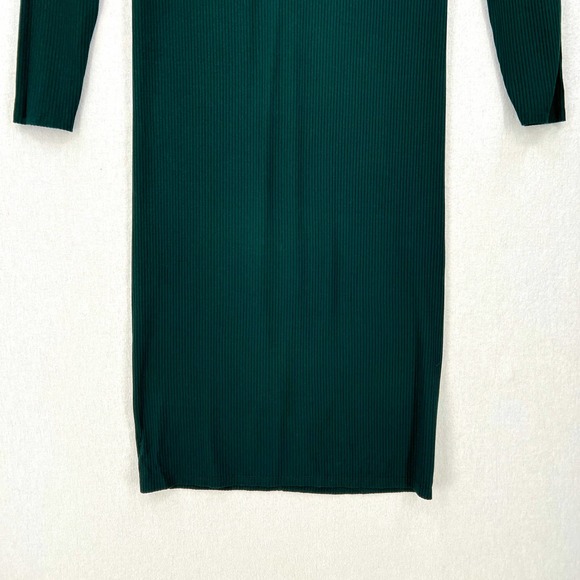 ENZA COSTA Compact Silk Rib Dress Women Medium Green Long Sleeve Turtleneck Midi - Picture 11 of 14